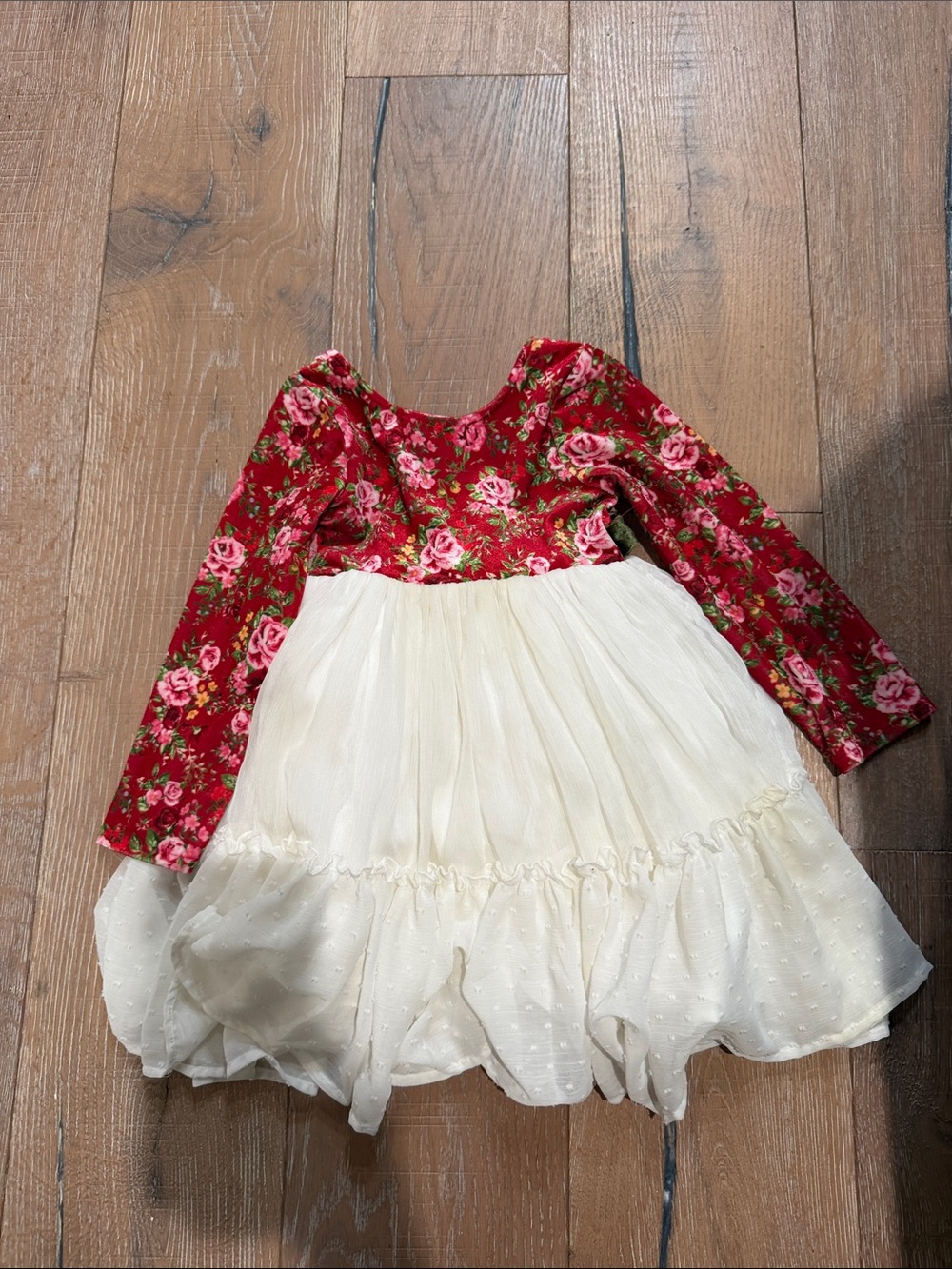SweetHoney Red Floral and Cream Tulle Party Dress